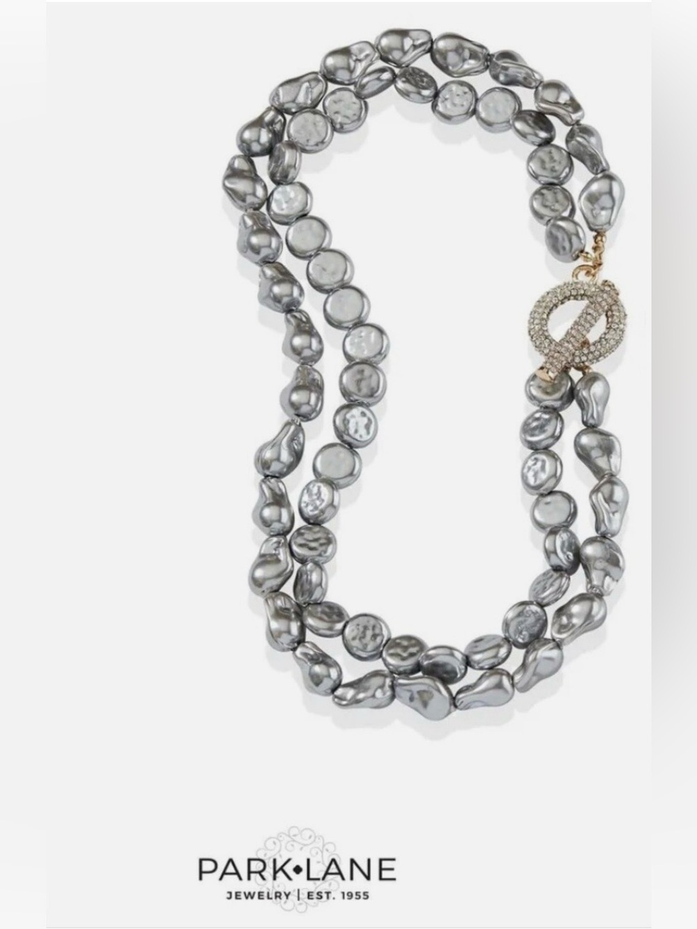 Park Lane   Baroque Pearl Double Strand Necklace with Pave Clasp